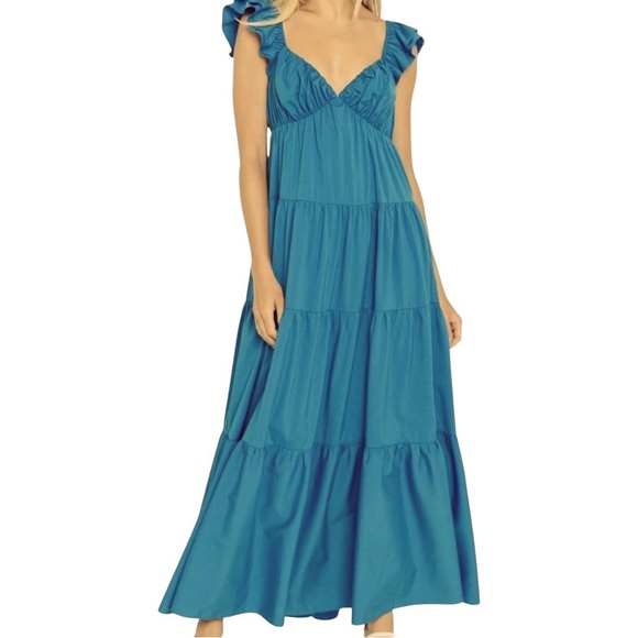English Factory Ruffle Tiered Maxi Dress in‎ Teal Size XS - Picture 1 of 9